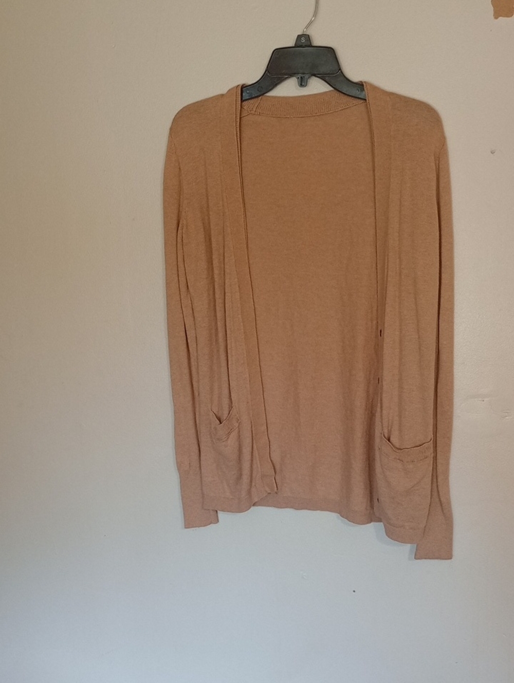 Light Brown Open-Front Women's Cardigan Sweater Button Front Cotton&Wool Blend